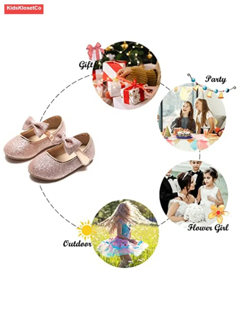 Toddler Girls Mary Jane Flats Ballet Shoes Party Wedding Hook & Loop